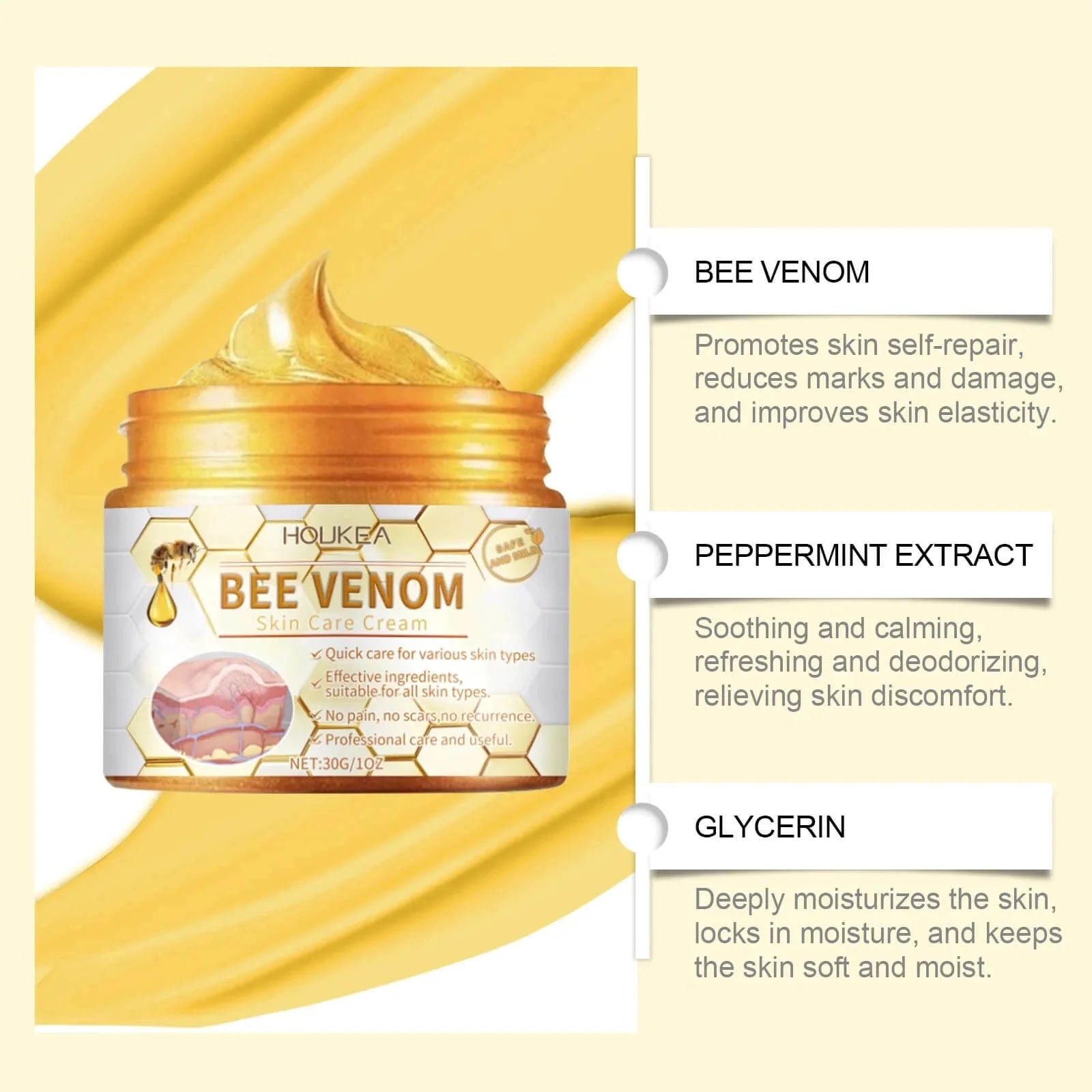 HOUKEA - Bee Venom Skin Care Cream هُوكيا – كريم العناية بالبشرة بخلاصة سم النحل (الأصلي)